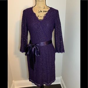 Adriana Papell Aubergine Purple Lace Dress Size 6